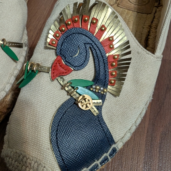 Tory Burch Cream Bird Espadrilles with Colorful Swan Design - Picture 2 of 9